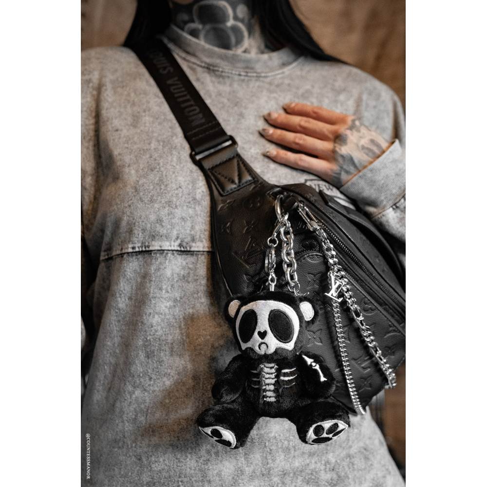 Vampire Freaks - Grumpy Bones Bear Plush 3D Keychain - Black/White